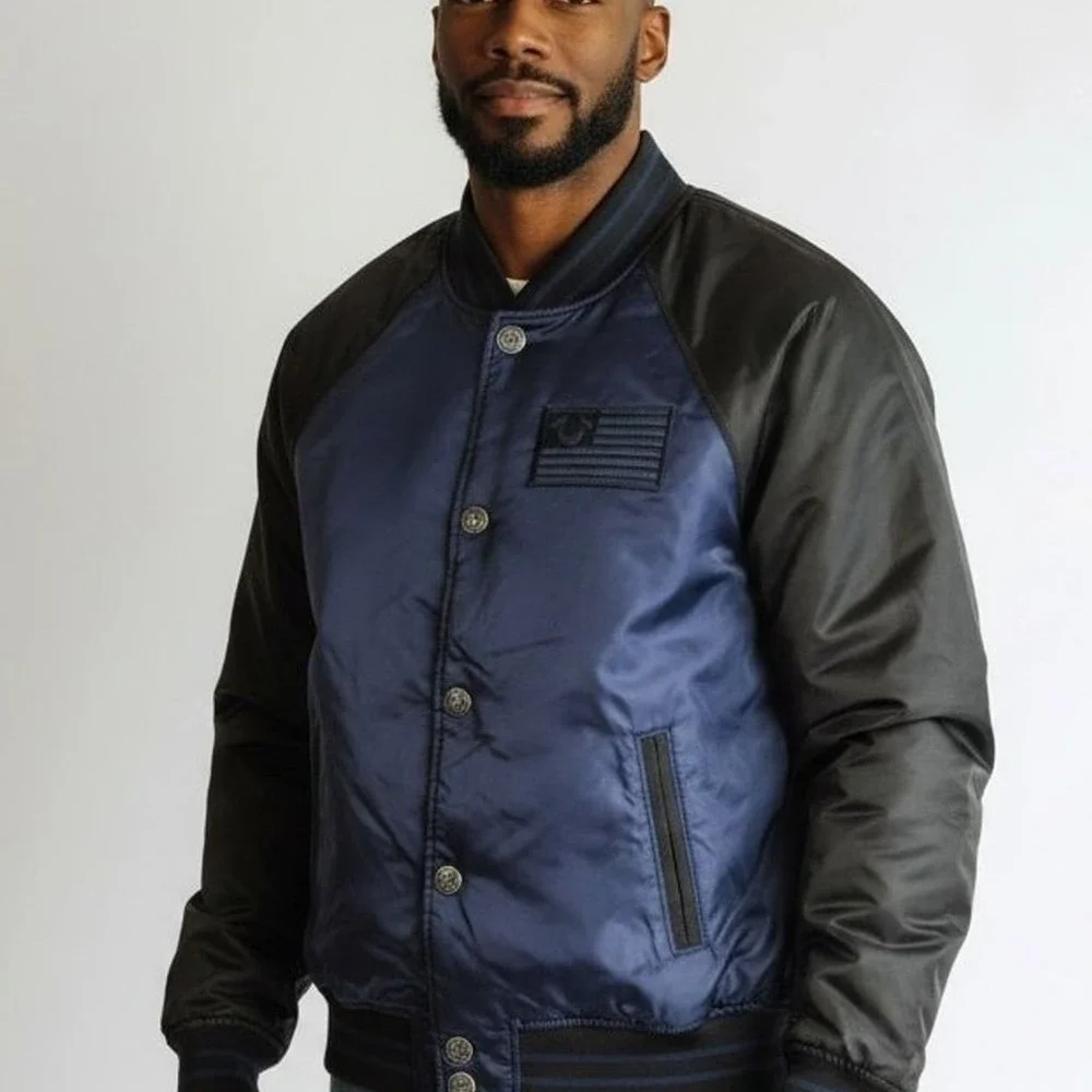 True Religion Nylon Bomber Jacket Blue Black Size S
